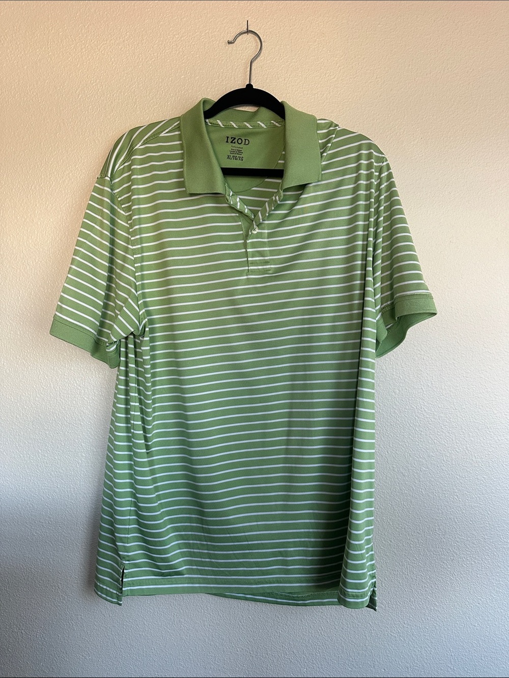 Izod Light Green and White Striped Polo Shirt